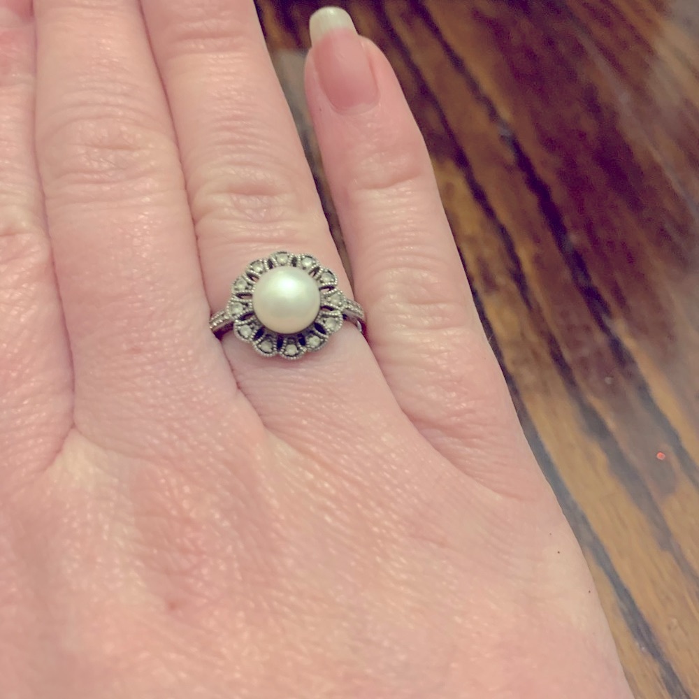 Pearl & Diamond silver ring - Picture 4 of 6